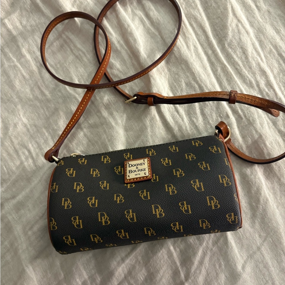 Dooney & Bourke Black and Tan Logo Crossbody
